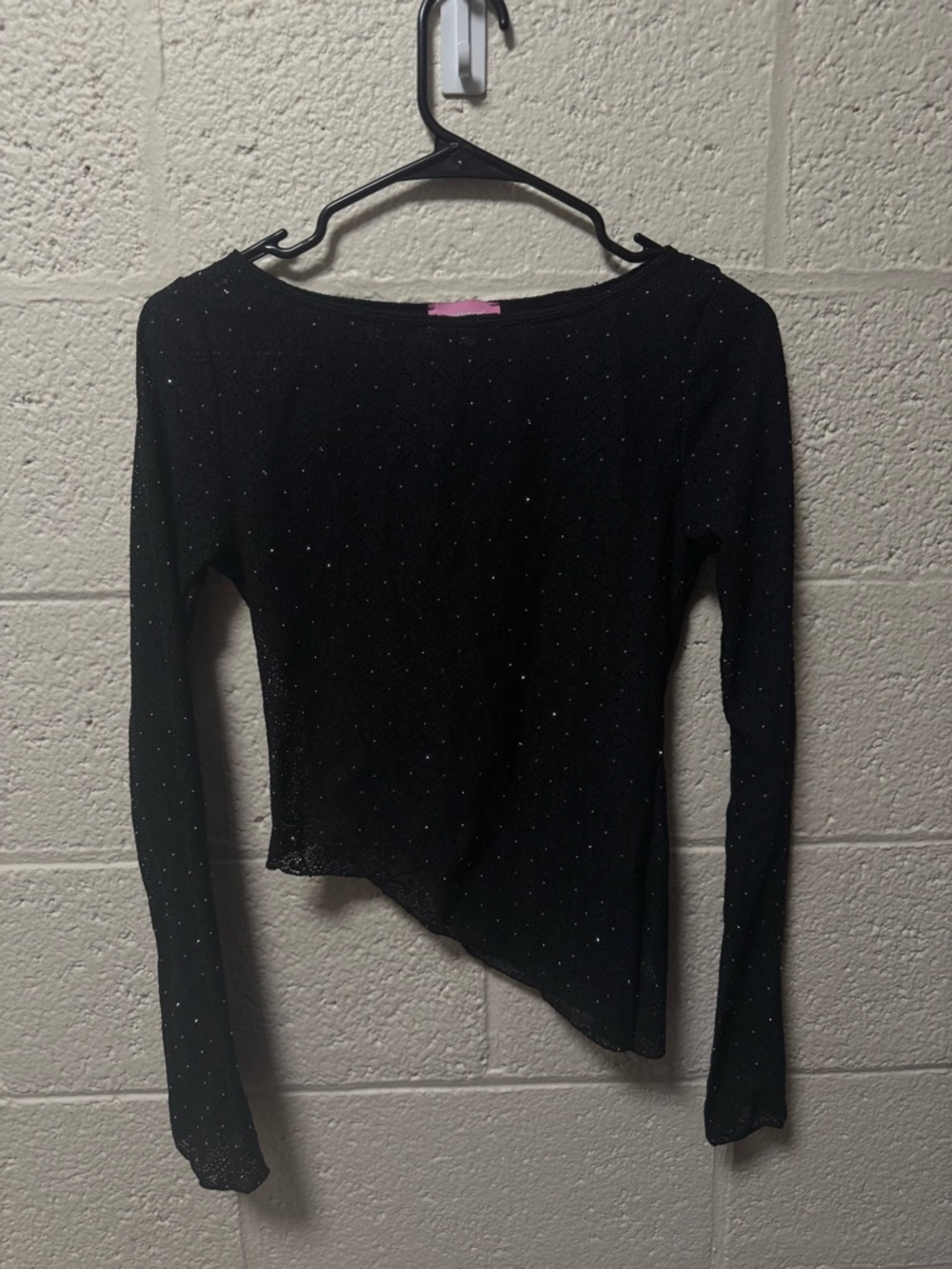 Edikted Black Sparkle Long-Sleeve Asymmetric Top